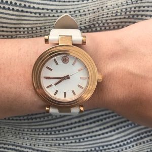 Tory Burch Classic T White Leather Watch